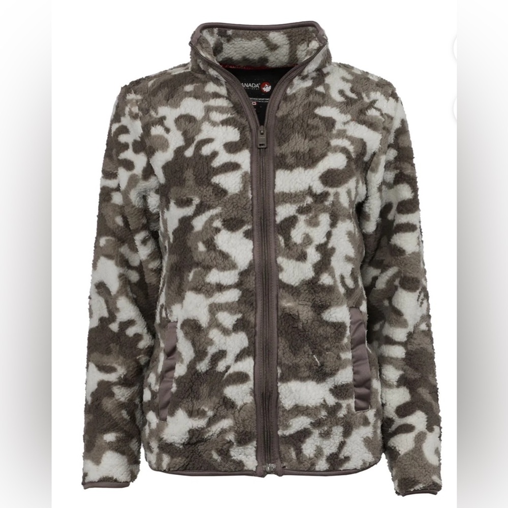 Canada Weather Gear Women's Full Zip Printed Sherpa‎ Jacket Black Gray large